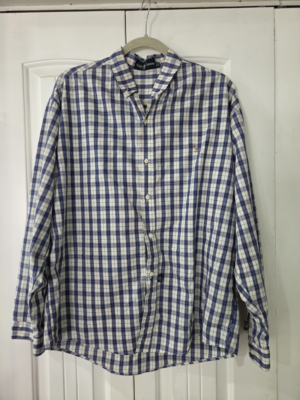 Ralph Lauren White and Blue Checked Cotton Button-Down Shirt
